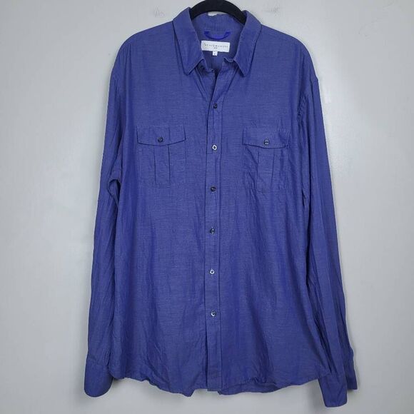 Teddy Stratford Mens NYTD Zip Fit Shirt Size XXL Blue Long Sleeve Twill Athletic - Picture 1 of 8